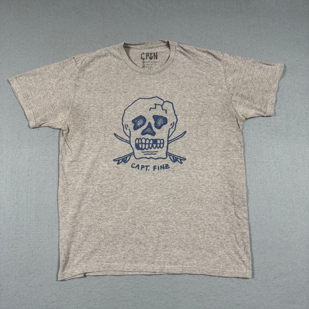Captain Fin Co. T-Shirt Mens Medium Gray Surf Skull Graphic Tee Crew Neck M